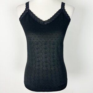 Y2K Express Black Stretch Knit Lace Tank Top Nylon Vamp Dark Size M/L Women's